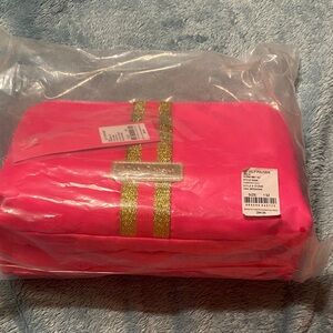 Lilly Pulitzer Bright Pink and Gold Thompson Pouch NWT